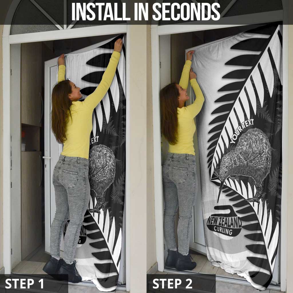 New Zealand Silver Fern Curling Personalised Door Cover Aotearoa Kiwi Ponga Black White Version - Polynesian Pride