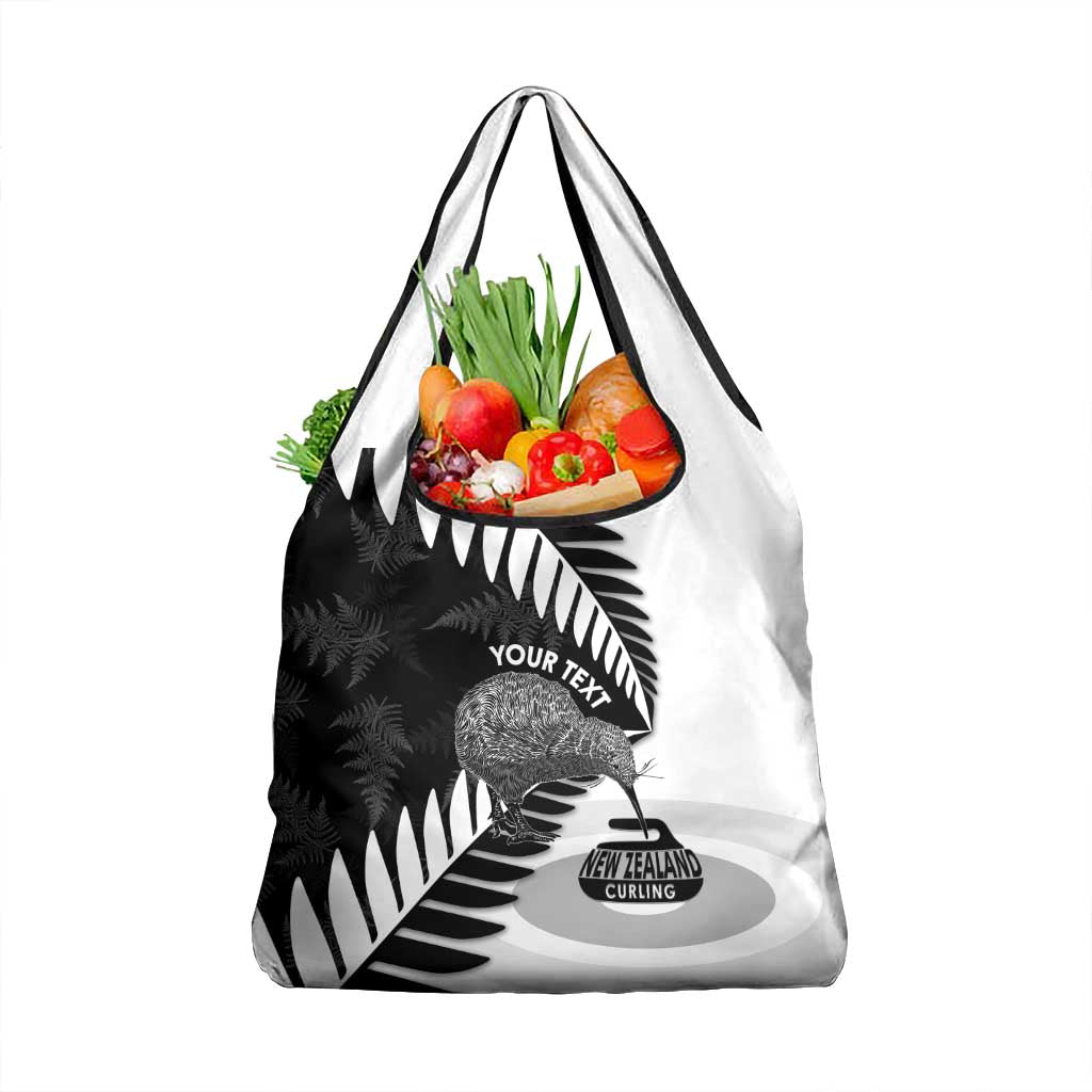New Zealand Silver Fern Curling Personalised Grocery Bag Aotearoa Kiwi Ponga Black White Version - Polynesian Pride