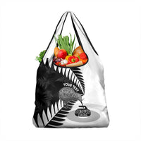 New Zealand Silver Fern Curling Personalised Grocery Bag Aotearoa Kiwi Ponga Black White Version - Polynesian Pride
