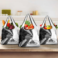 New Zealand Silver Fern Curling Personalised Grocery Bag Aotearoa Kiwi Ponga Black White Version - Polynesian Pride