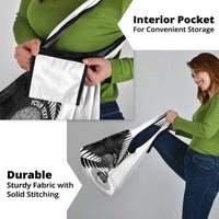 New Zealand Silver Fern Curling Personalised Grocery Bag Aotearoa Kiwi Ponga Black White Version - Polynesian Pride