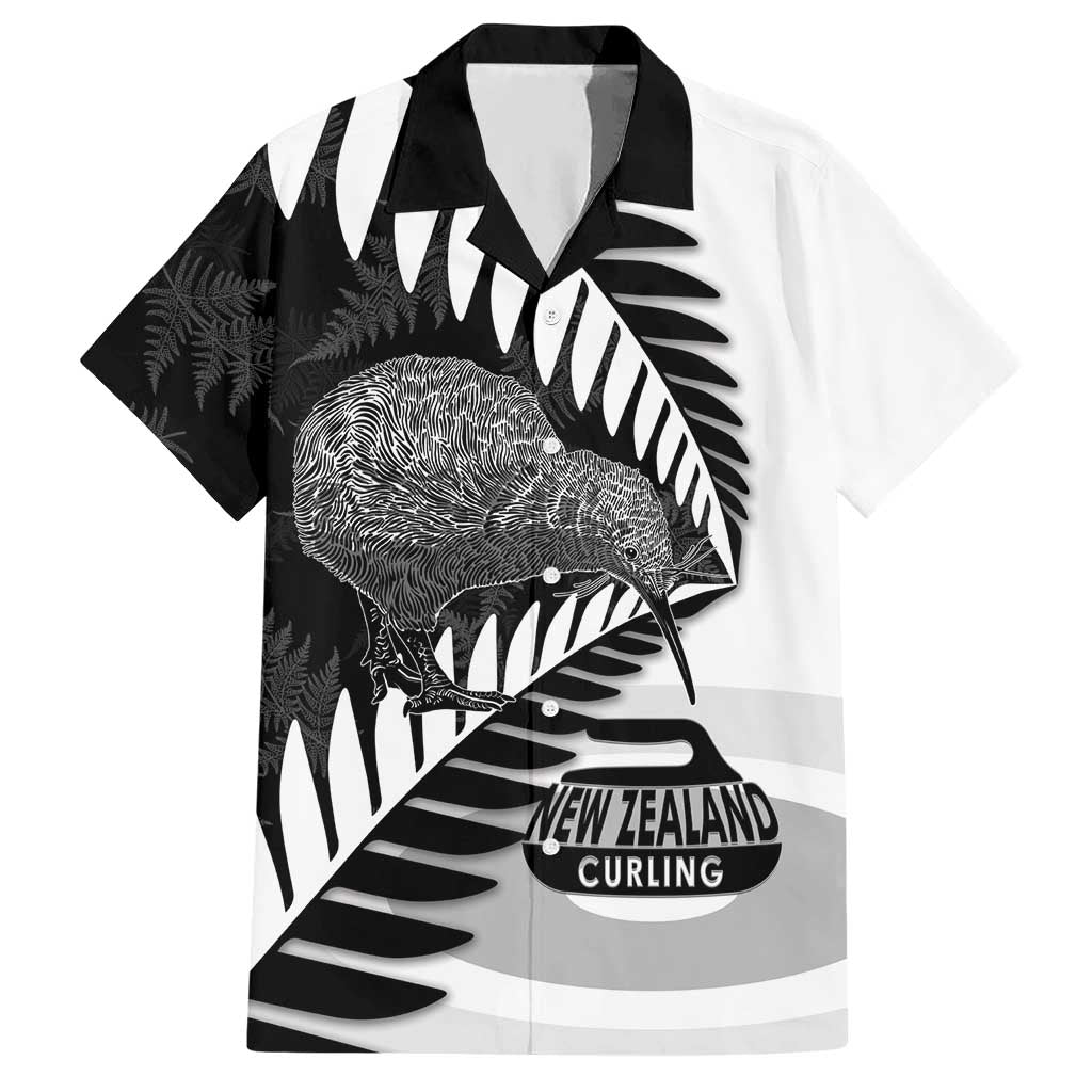 New Zealand Silver Fern Curling Personalised Hawaiian Shirt Aotearoa Kiwi Ponga Black White Version - Polynesian Pride