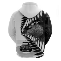 New Zealand Silver Fern Curling Personalised Hoodie Aotearoa Kiwi Ponga Black White Version LT14 - Polynesian Pride