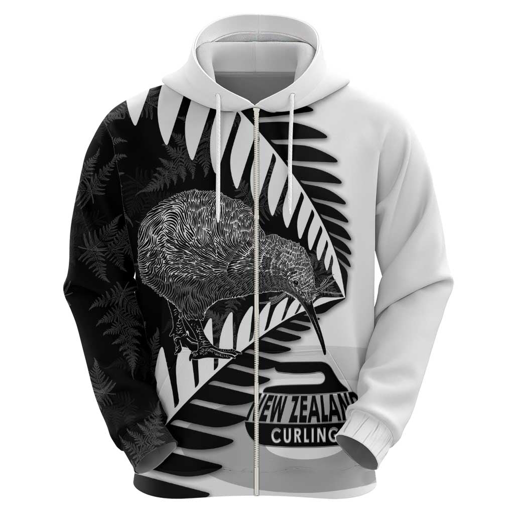 New Zealand Silver Fern Curling Personalised Hoodie Aotearoa Kiwi Ponga Black White Version LT14 - Polynesian Pride