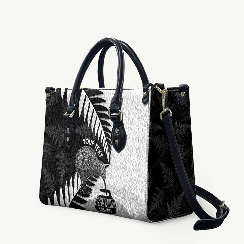 New Zealand Silver Fern Curling Personalised Leather Bag Aotearoa Kiwi Ponga Black White Version - Polynesian Pride