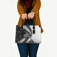 New Zealand Silver Fern Curling Personalised Leather Bag Aotearoa Kiwi Ponga Black White Version LT14 - Polynesian Pride
