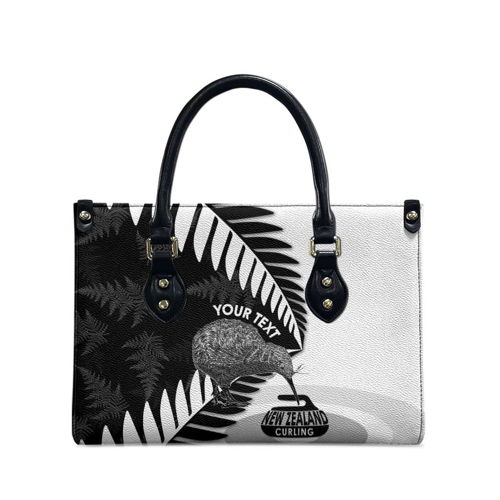 New Zealand Silver Fern Curling Personalised Leather Bag Aotearoa Kiwi Ponga Black White Version LT14 - Polynesian Pride