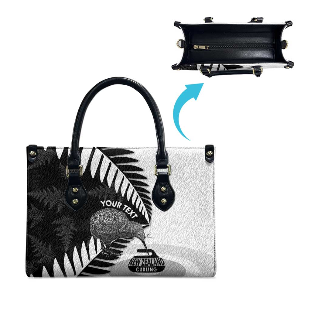 New Zealand Silver Fern Curling Personalised Leather Bag Aotearoa Kiwi Ponga Black White Version LT14 - Polynesian Pride