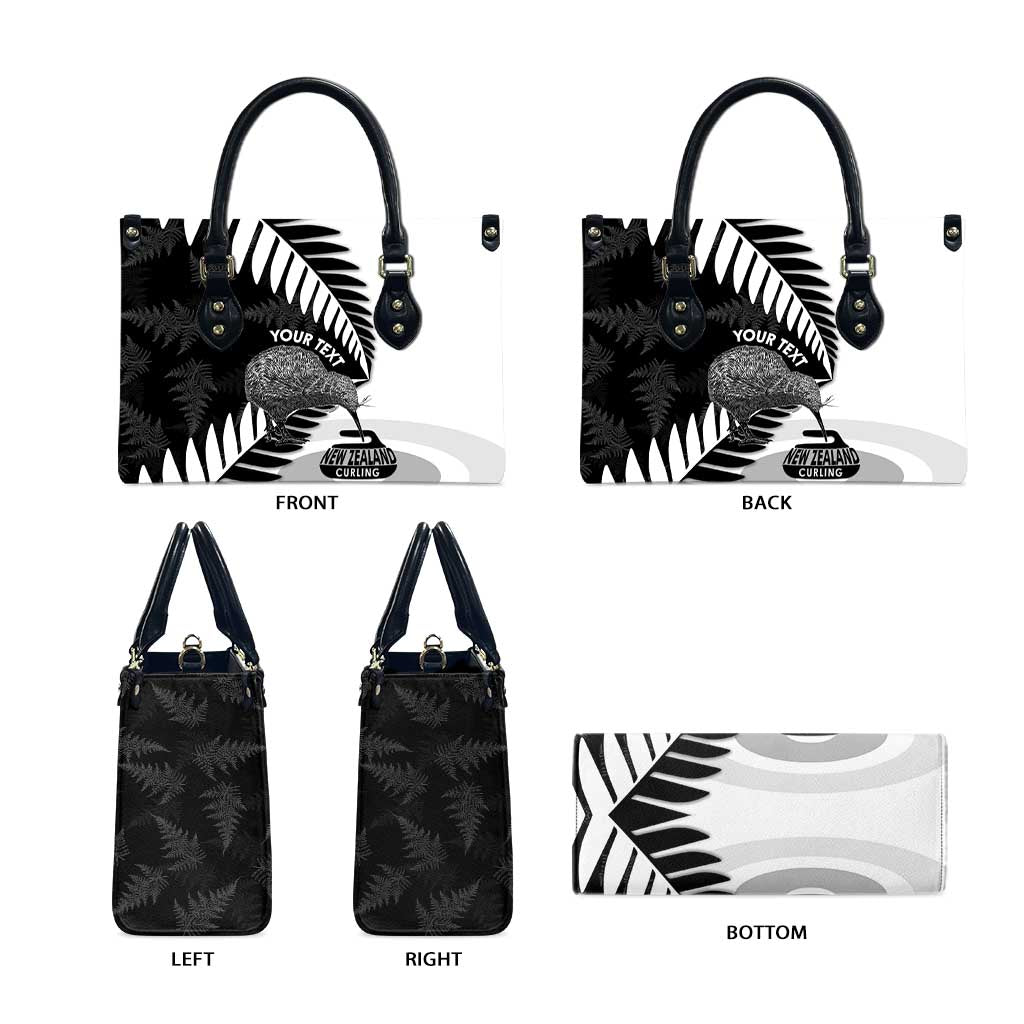 New Zealand Silver Fern Curling Personalised Leather Bag Aotearoa Kiwi Ponga Black White Version LT14 - Polynesian Pride