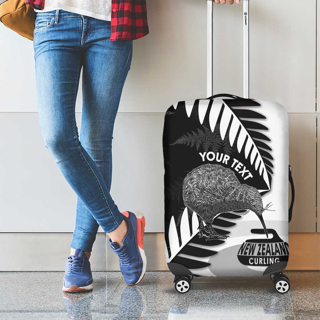New Zealand Silver Fern Curling Personalised Luggage Cover Aotearoa Kiwi Ponga Black White Version LT14 - Polynesian Pride
