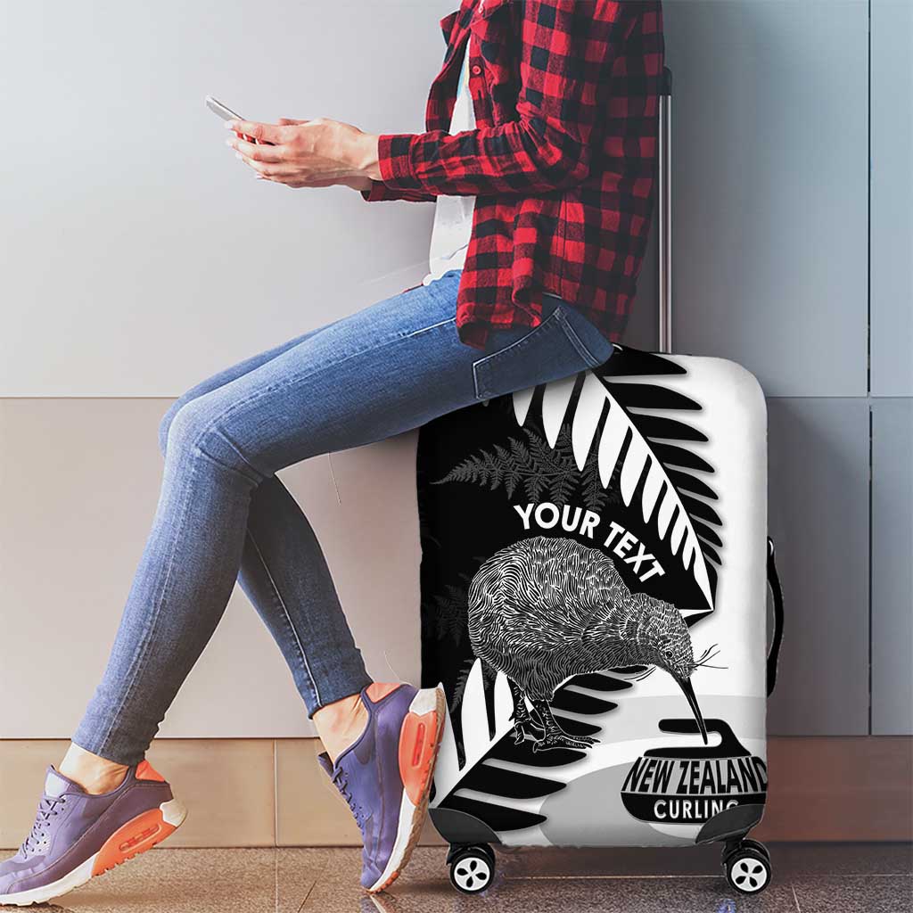 New Zealand Silver Fern Curling Personalised Luggage Cover Aotearoa Kiwi Ponga Black White Version LT14 - Polynesian Pride