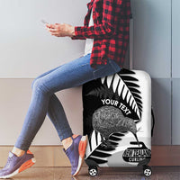 New Zealand Silver Fern Curling Personalised Luggage Cover Aotearoa Kiwi Ponga Black White Version LT14 - Polynesian Pride