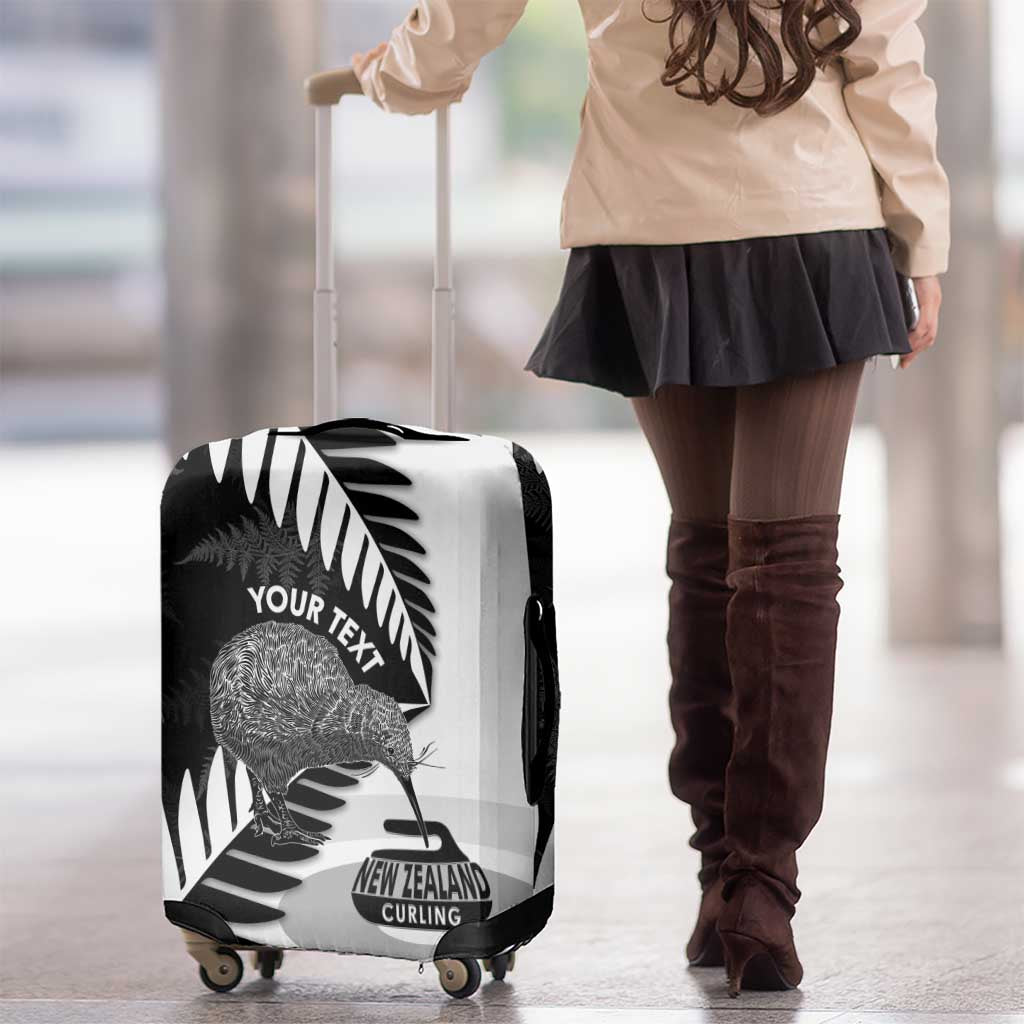 New Zealand Silver Fern Curling Personalised Luggage Cover Aotearoa Kiwi Ponga Black White Version LT14 - Polynesian Pride