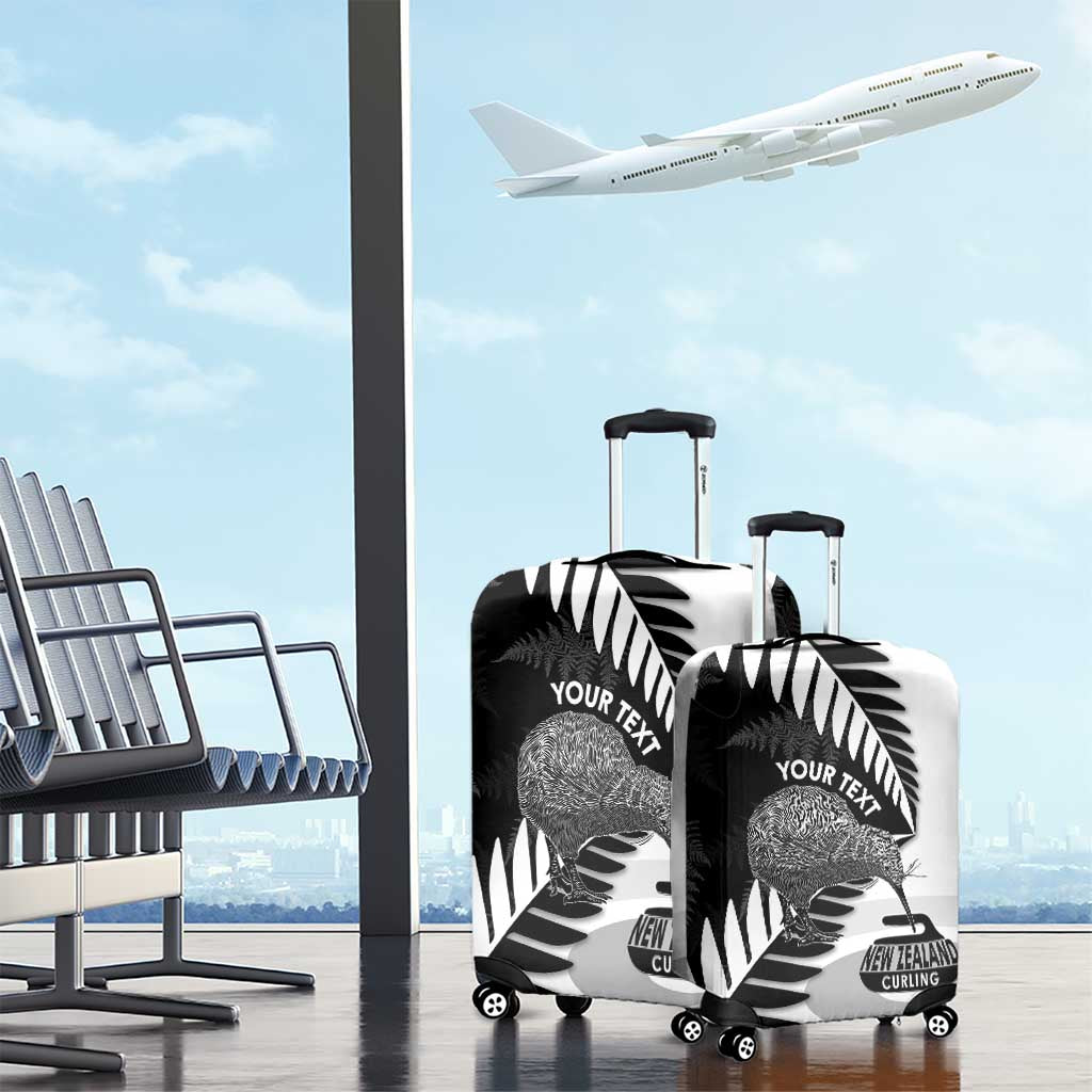 New Zealand Silver Fern Curling Personalised Luggage Cover Aotearoa Kiwi Ponga Black White Version LT14 - Polynesian Pride