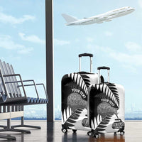 New Zealand Silver Fern Curling Personalised Luggage Cover Aotearoa Kiwi Ponga Black White Version LT14 - Polynesian Pride