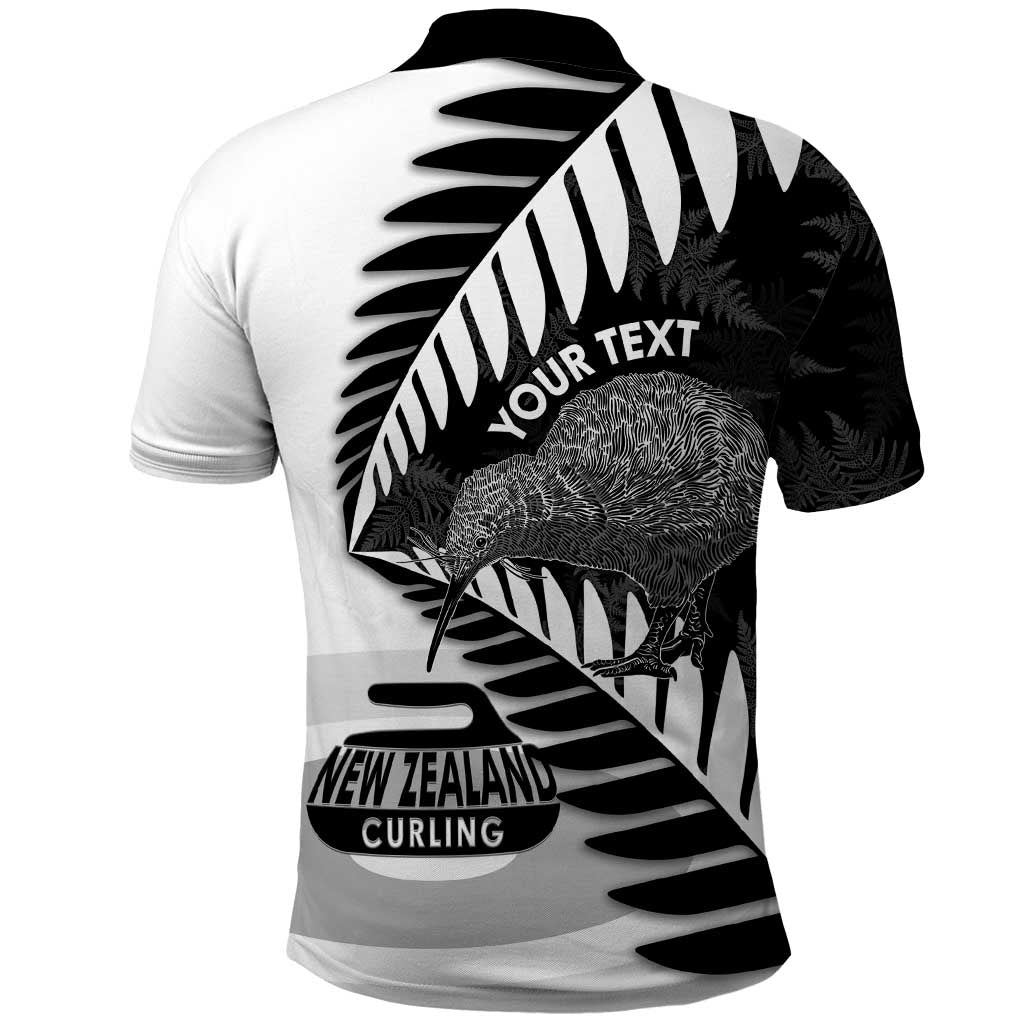 New Zealand Silver Fern Curling Personalised Polo Shirt Aotearoa Kiwi Ponga Black White Version - Polynesian Pride