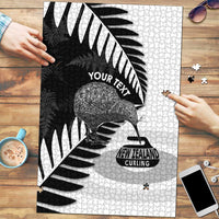 New Zealand Silver Fern Curling Personalised Puzzle Aotearoa Kiwi Ponga Black White Version - Polynesian Pride