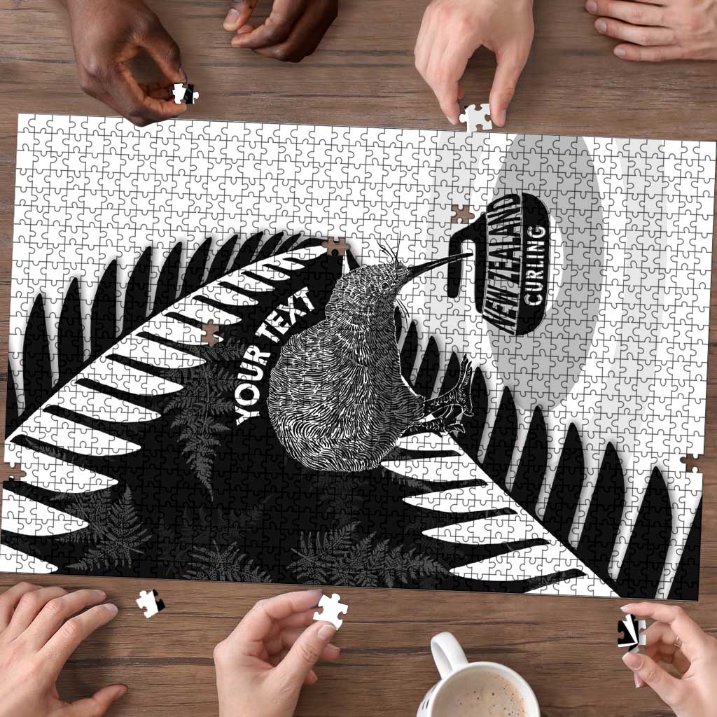 New Zealand Silver Fern Curling Personalised Puzzle Aotearoa Kiwi Ponga Black White Version - Polynesian Pride