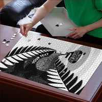 New Zealand Silver Fern Curling Personalised Puzzle Aotearoa Kiwi Ponga Black White Version - Polynesian Pride