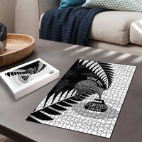 New Zealand Silver Fern Curling Personalised Puzzle Aotearoa Kiwi Ponga Black White Version - Polynesian Pride
