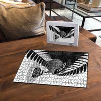 New Zealand Silver Fern Curling Personalised Puzzle Aotearoa Kiwi Ponga Black White Version - Polynesian Pride