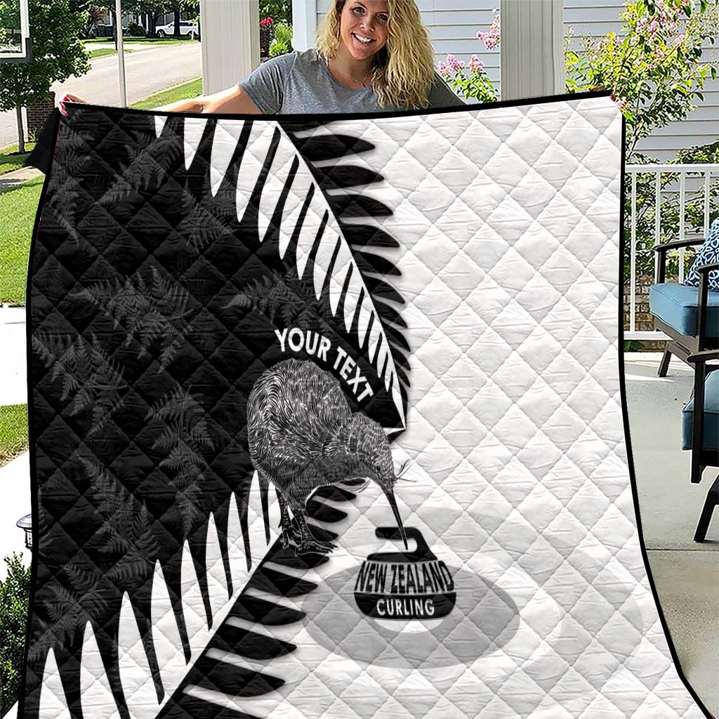 New Zealand Silver Fern Curling Personalised Quilt Aotearoa Kiwi Ponga Black White Version LT14 Black - Polynesian Pride