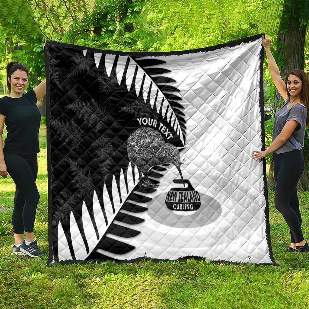 New Zealand Silver Fern Curling Personalised Quilt Aotearoa Kiwi Ponga Black White Version LT14 - Polynesian Pride