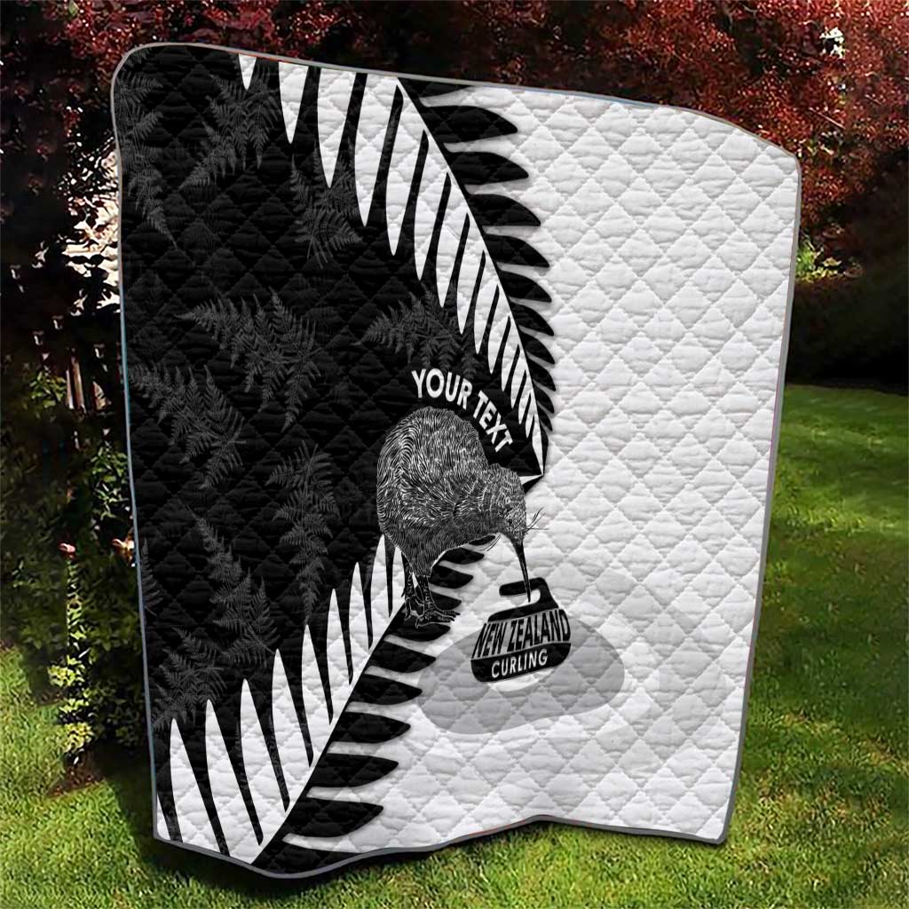 New Zealand Silver Fern Curling Personalised Quilt Aotearoa Kiwi Ponga Black White Version LT14 - Polynesian Pride