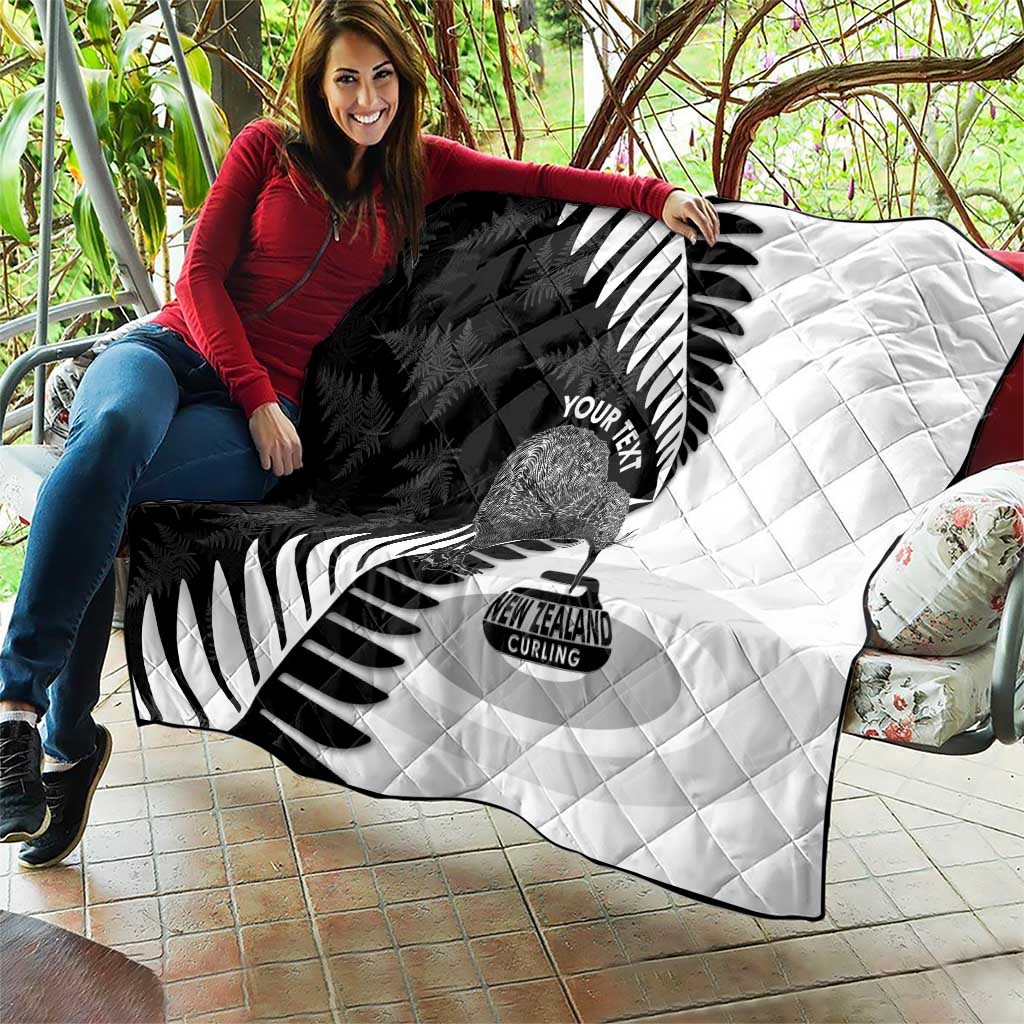 New Zealand Silver Fern Curling Personalised Quilt Aotearoa Kiwi Ponga Black White Version LT14 - Polynesian Pride