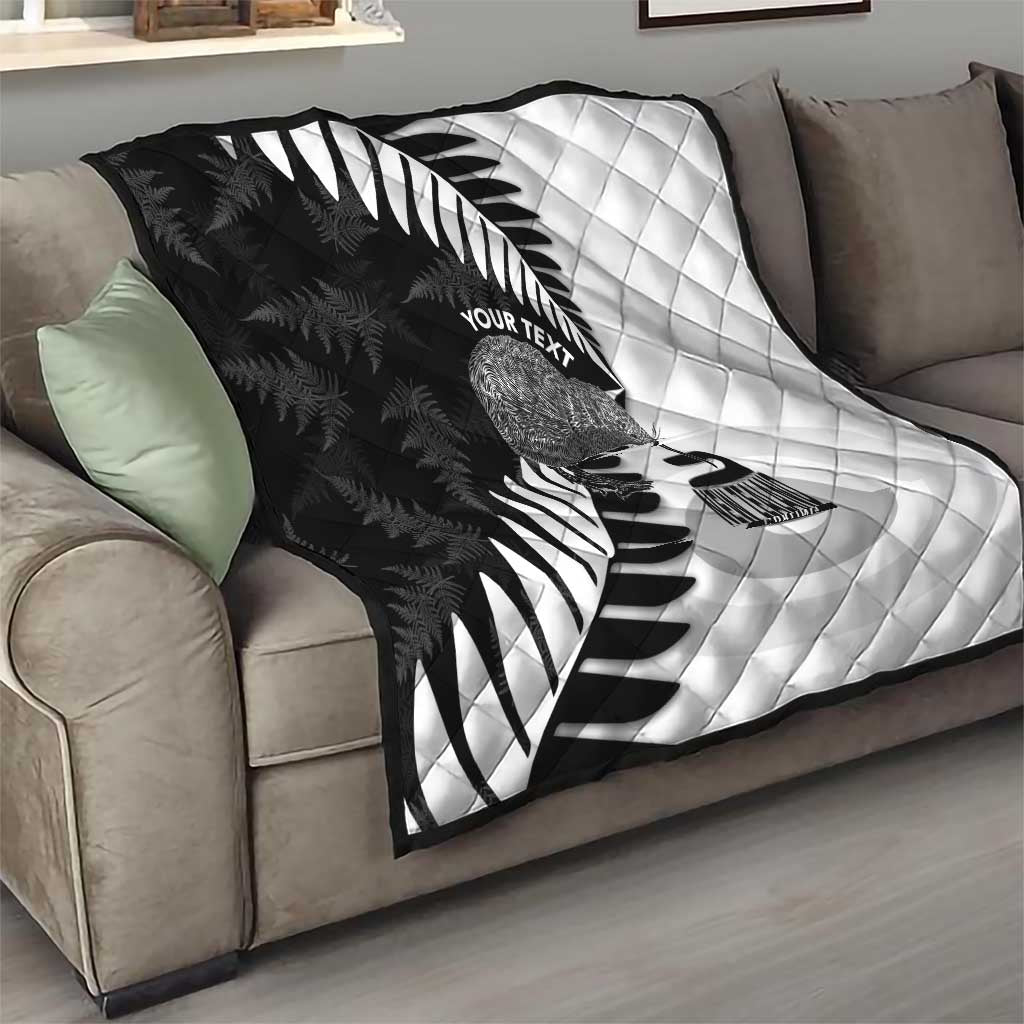 New Zealand Silver Fern Curling Personalised Quilt Aotearoa Kiwi Ponga Black White Version LT14 - Polynesian Pride