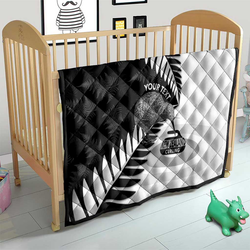 New Zealand Silver Fern Curling Personalised Quilt Aotearoa Kiwi Ponga Black White Version LT14 - Polynesian Pride