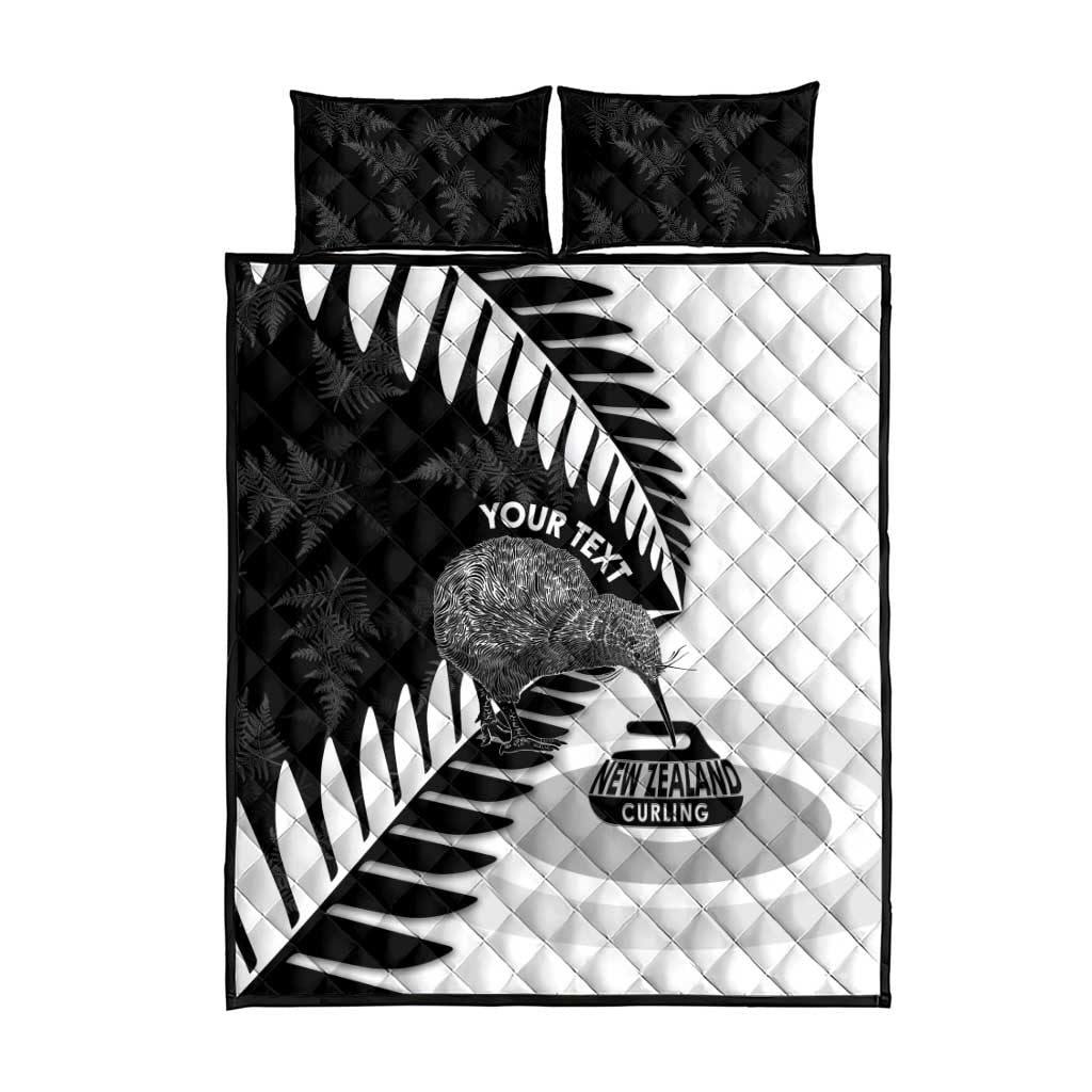New Zealand Silver Fern Curling Personalised Quilt Bed Set Aotearoa Kiwi Ponga Black White Version - Polynesian Pride