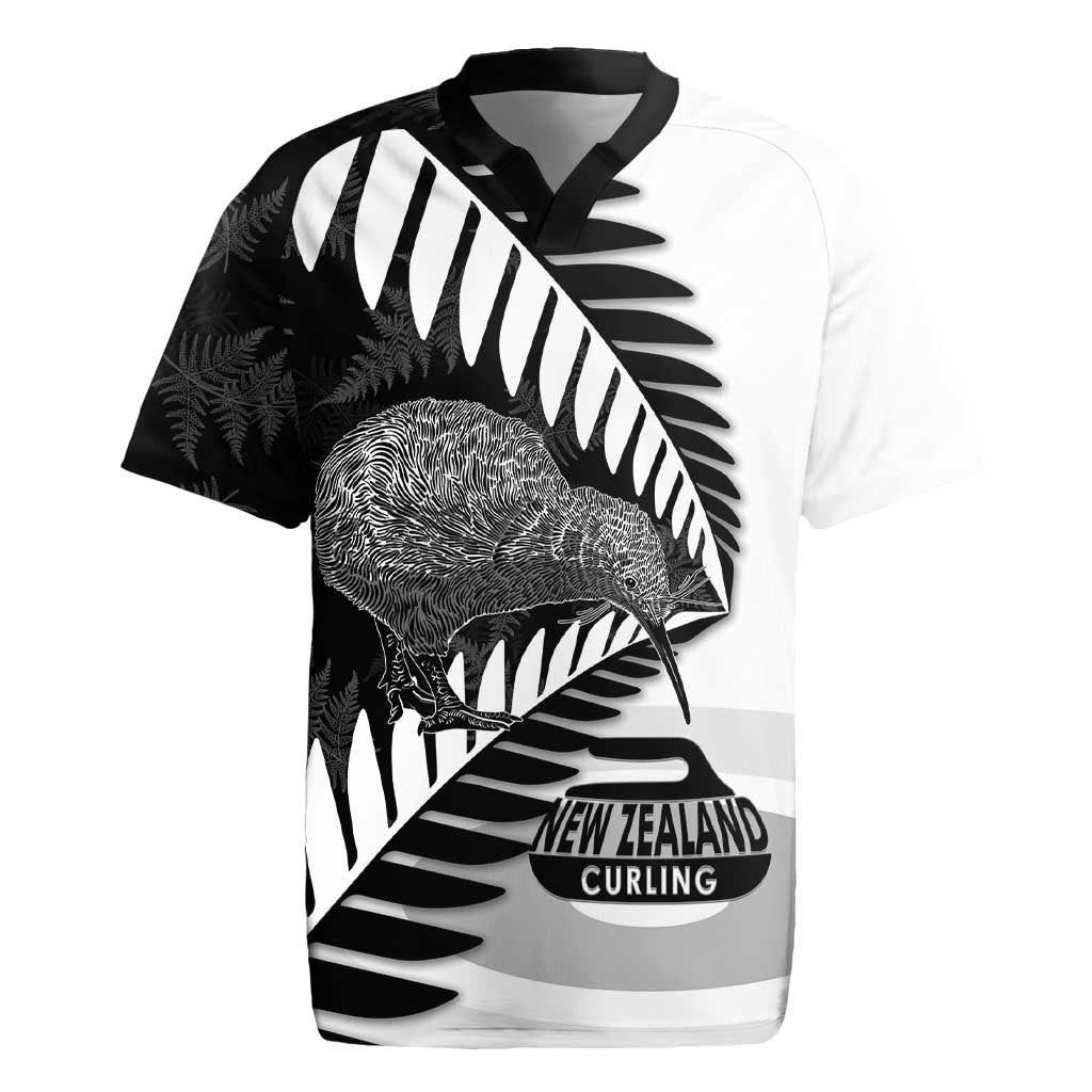 New Zealand Silver Fern Curling Personalised Rugby Jersey Aotearoa Kiwi Ponga Black White Version - Polynesian Pride