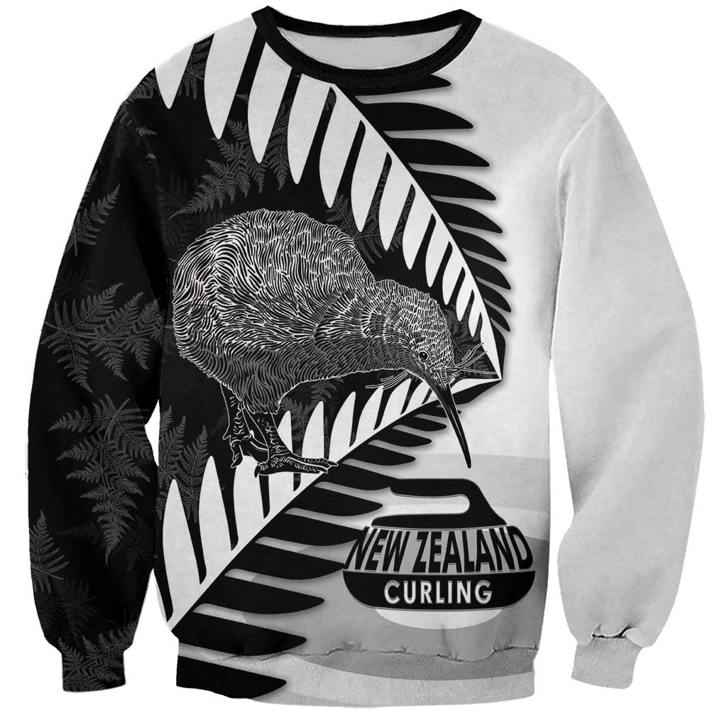 New Zealand Silver Fern Curling Personalised Sweatshirt Aotearoa Kiwi Ponga Black White Version - Polynesian Pride