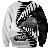 New Zealand Silver Fern Curling Personalised Sweatshirt Aotearoa Kiwi Ponga Black White Version - Polynesian Pride