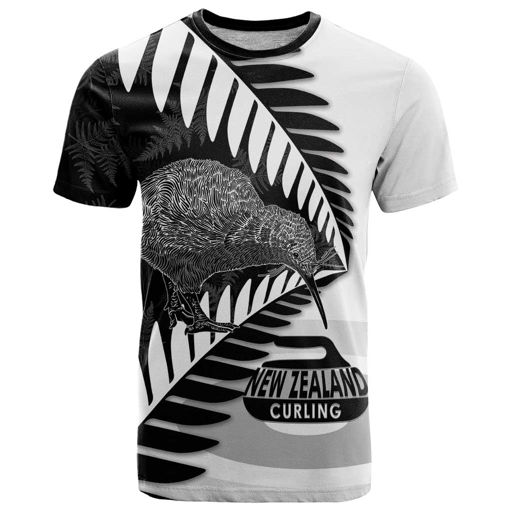 New Zealand Silver Fern Curling Personalised T Shirt Aotearoa Kiwi Ponga Black White Version LT14 Black - Polynesian Pride