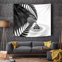 New Zealand Silver Fern Curling Personalised Tapestry Aotearoa Kiwi Ponga Black White Version LT14 Black - Polynesian Pride