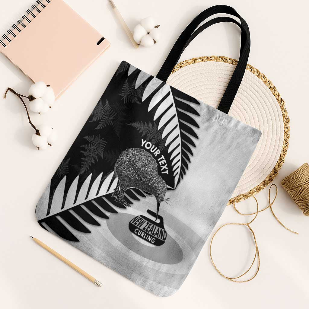 New Zealand Silver Fern Curling Personalised Tote Bag Aotearoa Kiwi Ponga Black White Version - Polynesian Pride
