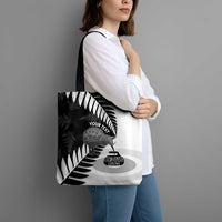 New Zealand Silver Fern Curling Personalised Tote Bag Aotearoa Kiwi Ponga Black White Version - Polynesian Pride