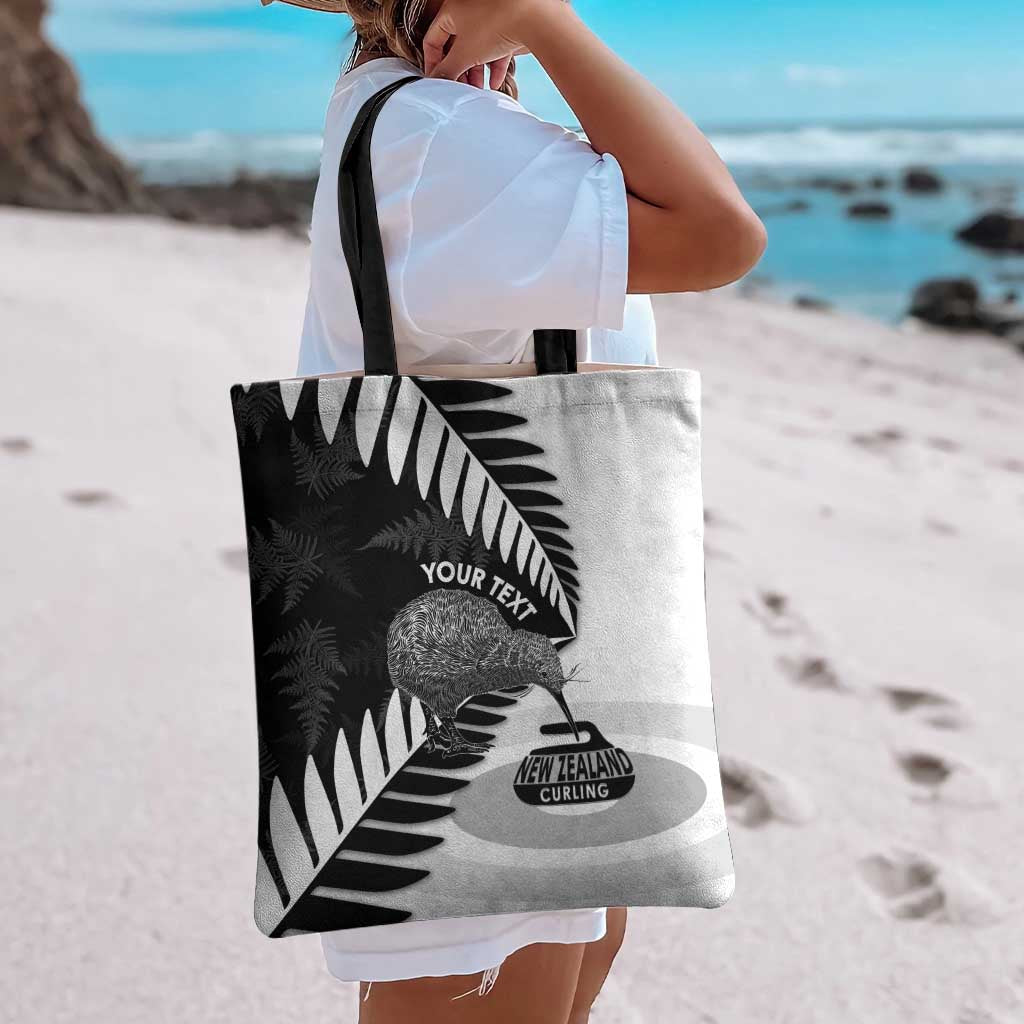 New Zealand Silver Fern Curling Personalised Tote Bag Aotearoa Kiwi Ponga Black White Version - Polynesian Pride
