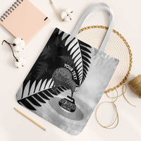 New Zealand Silver Fern Curling Personalised Tote Bag Aotearoa Kiwi Ponga Black White Version - Polynesian Pride