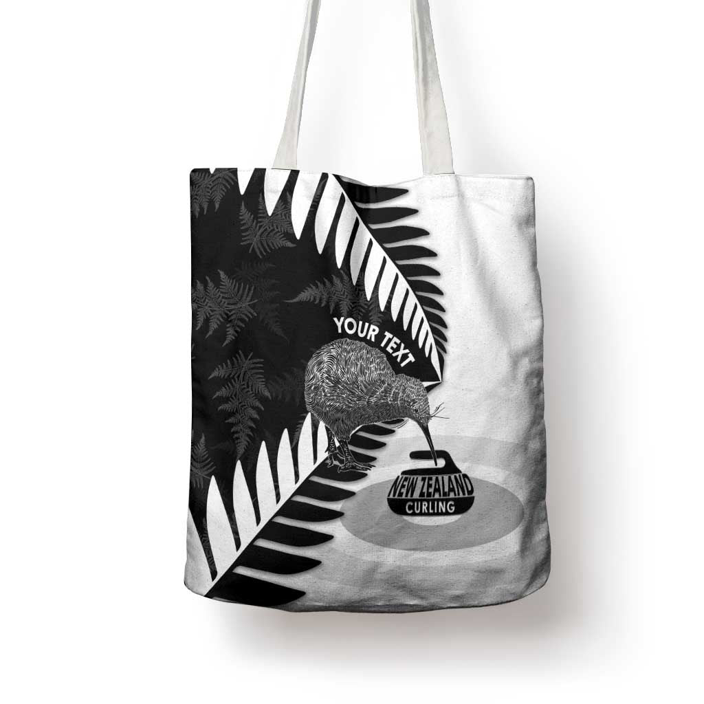 New Zealand Silver Fern Curling Personalised Tote Bag Aotearoa Kiwi Ponga Black White Version - Polynesian Pride