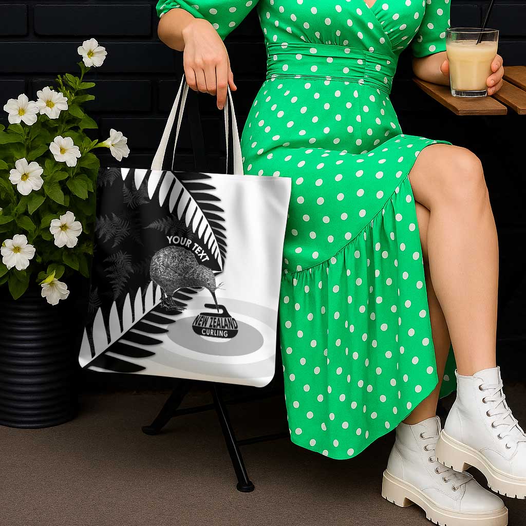 New Zealand Silver Fern Curling Personalised Tote Bag Aotearoa Kiwi Ponga Black White Version - Polynesian Pride