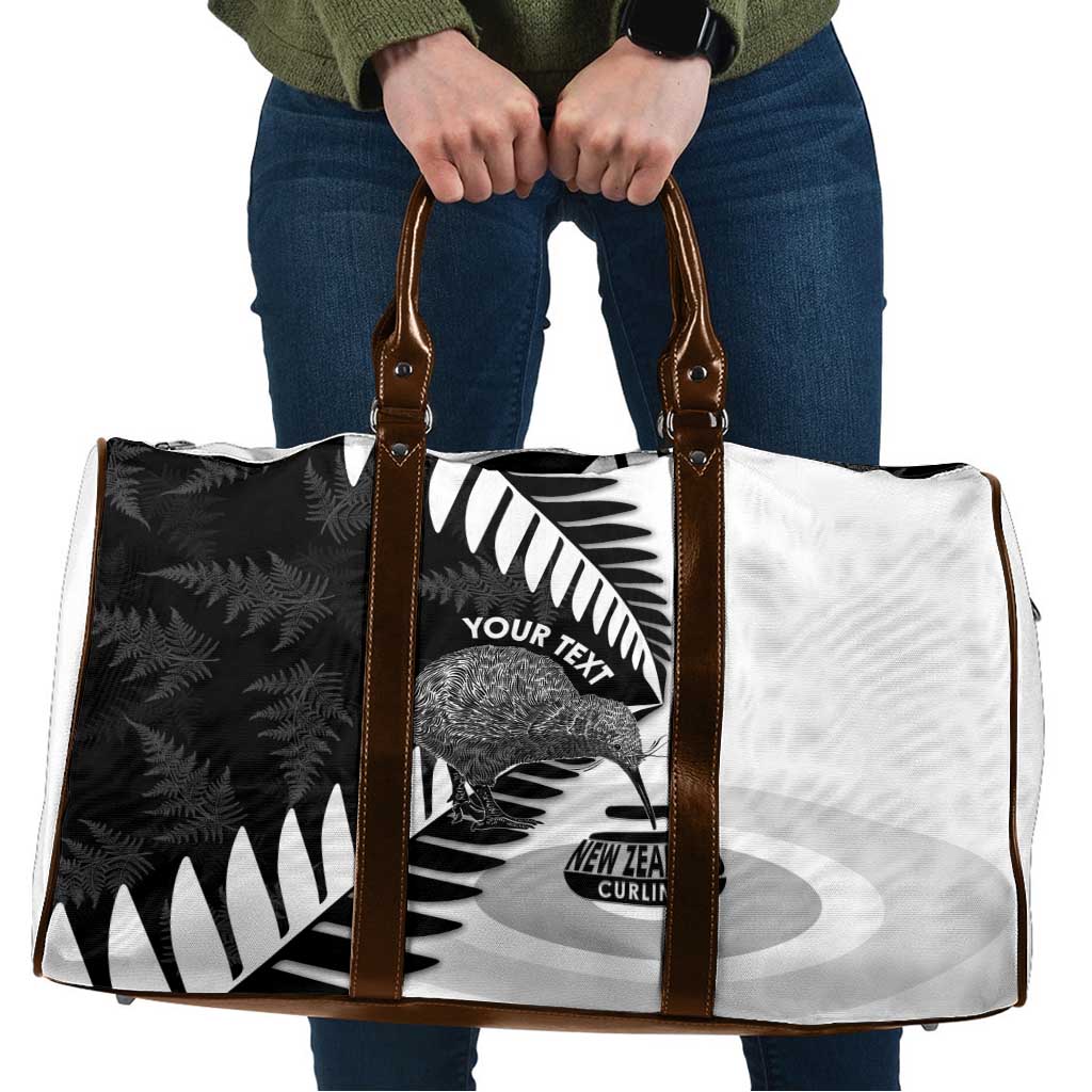 New Zealand Silver Fern Curling Personalised Travel Bag Aotearoa Kiwi Ponga Black White Version - Polynesian Pride