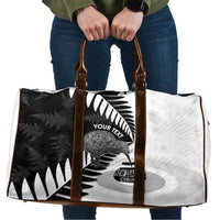 New Zealand Silver Fern Curling Personalised Travel Bag Aotearoa Kiwi Ponga Black White Version - Polynesian Pride