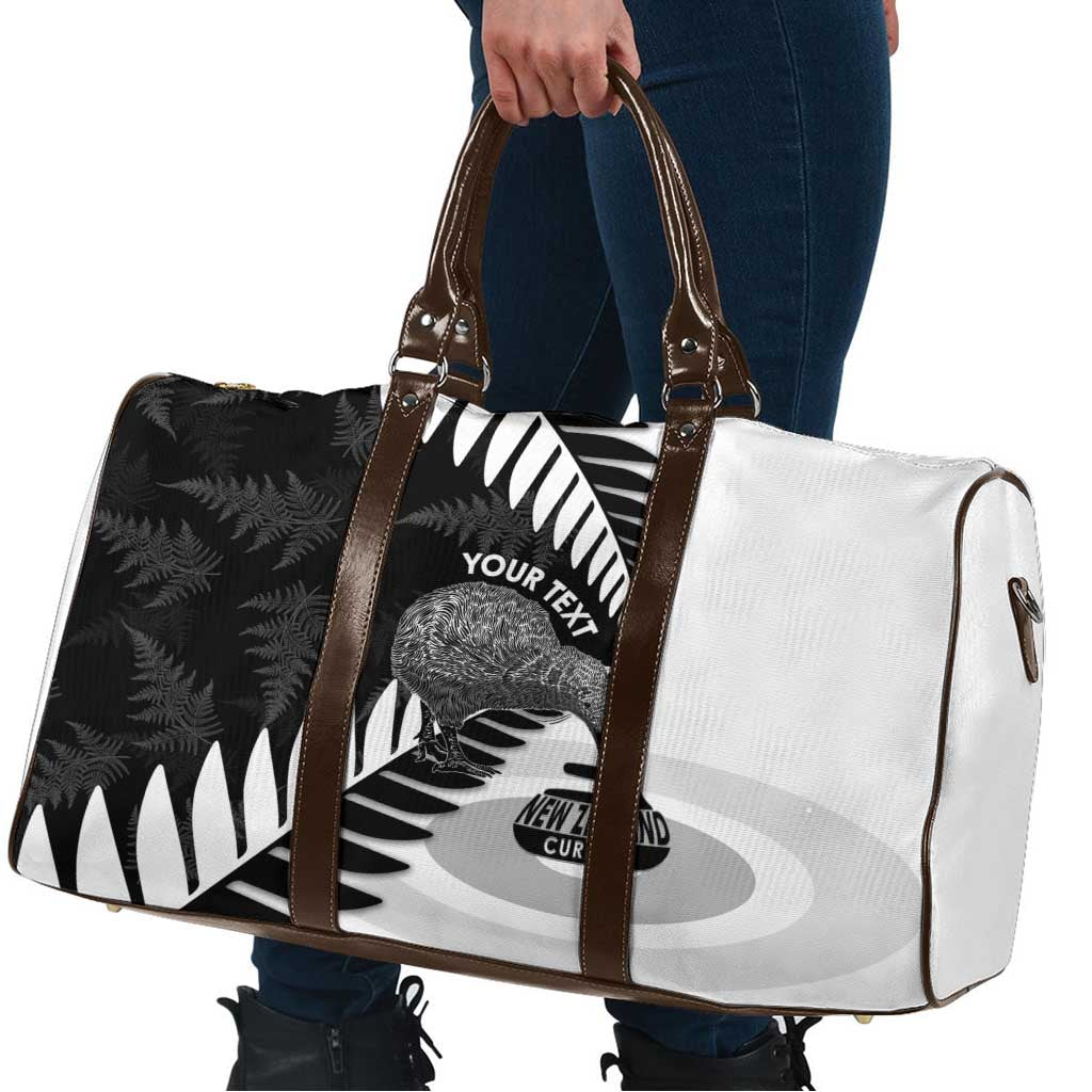 New Zealand Silver Fern Curling Personalised Travel Bag Aotearoa Kiwi Ponga Black White Version - Polynesian Pride