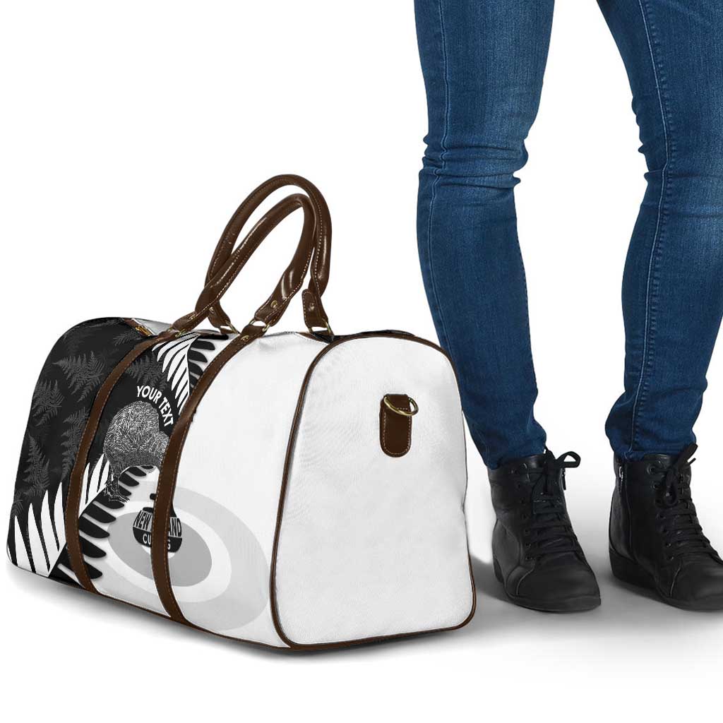New Zealand Silver Fern Curling Personalised Travel Bag Aotearoa Kiwi Ponga Black White Version - Polynesian Pride