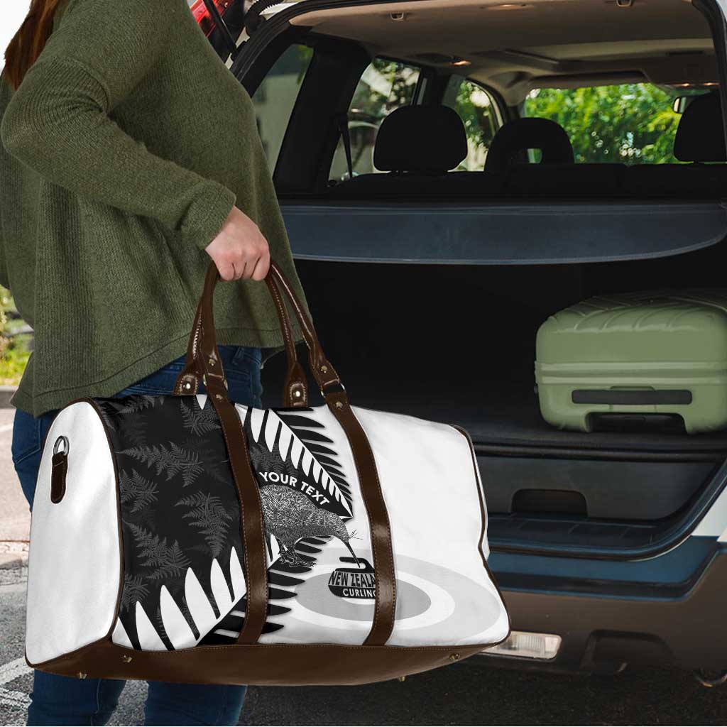 New Zealand Silver Fern Curling Personalised Travel Bag Aotearoa Kiwi Ponga Black White Version - Polynesian Pride