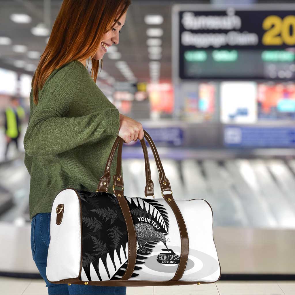 New Zealand Silver Fern Curling Personalised Travel Bag Aotearoa Kiwi Ponga Black White Version - Polynesian Pride