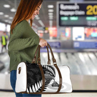 New Zealand Silver Fern Curling Personalised Travel Bag Aotearoa Kiwi Ponga Black White Version - Polynesian Pride